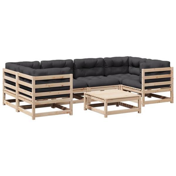 vidaXL Set Divani da Giardino 7 pz con Cuscini Legno Massello di Pino