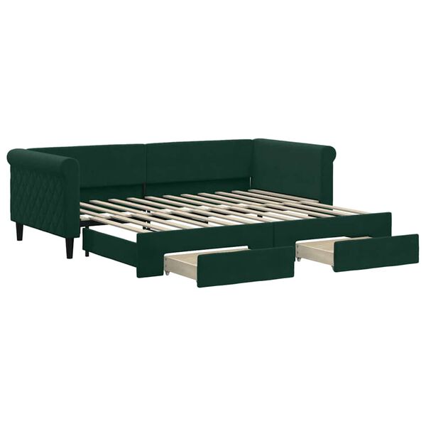 vidaXL Divano Letto Estraibile Cassetti Verde Scuro 90x200cm Velluto