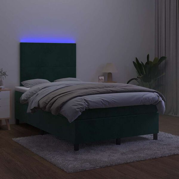 vidaXL Letto a Molle con Materasso e LED Verde Scuro 120x200cm Velluto