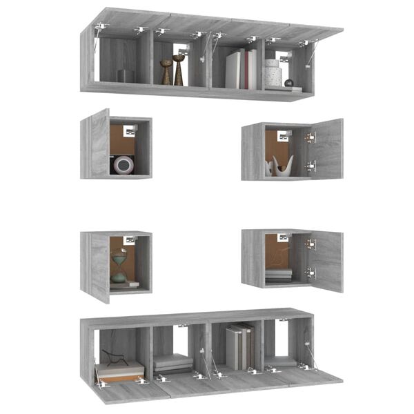vidaXL Set Mobili Porta TV 8pz Grigio Sonoma in Legno Multistrato