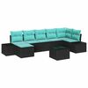 vidaXL Set Divano da Giardino 7 pz Nero e Turchese polyrattan