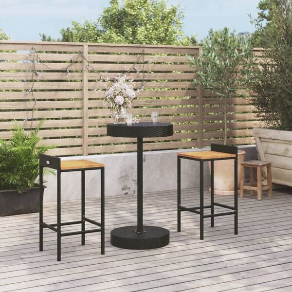 vidaXL Set Bar Giardino 3 pz Nero Polyrattan e Legno Massello Acacia