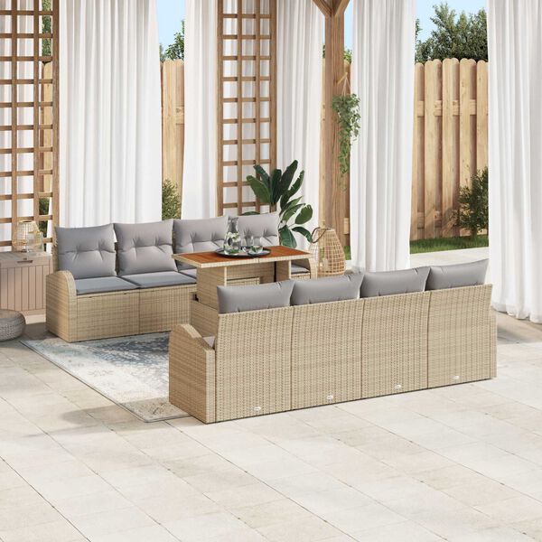 vidaXL Set Divano da Giardino con cuscino 7 pcs beige e grigio chiaro