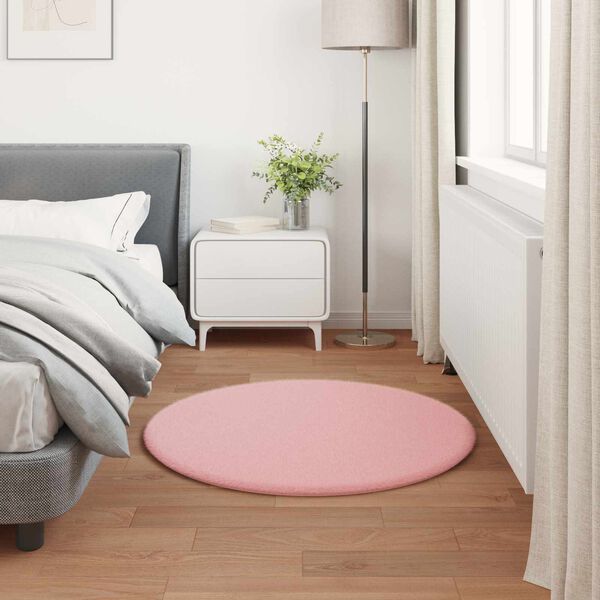 vidaXL Tappeto in Pelliccia Sintetica di Coniglio Olite Rosa &Oslash; 100 cm