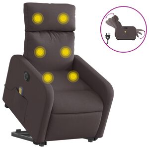 vidaXL Poltrona Alzapersona Massaggio Elettrica Marrone Scuro Tessuto