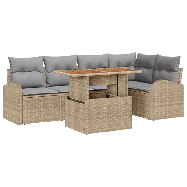 vidaXL Set Divano da Giardino 6 pcs Beige Poly Rattan