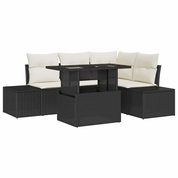 vidaXL Set Divano da Giardino 5 pcs Nero e Crema polyrattan