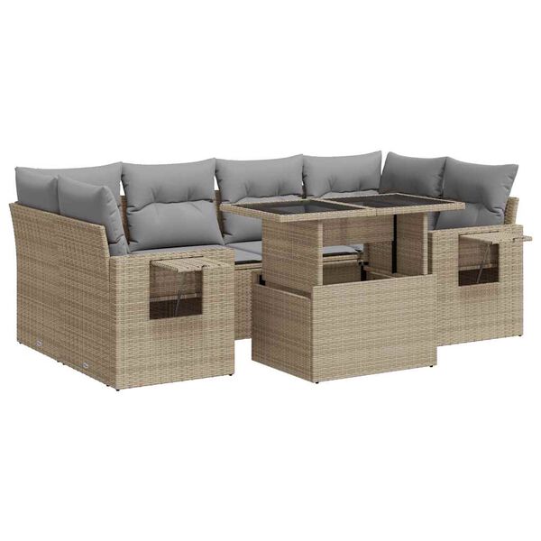 vidaXL Set Divani da Giardino 7 pz con Cuscini Beige in Polyrattan