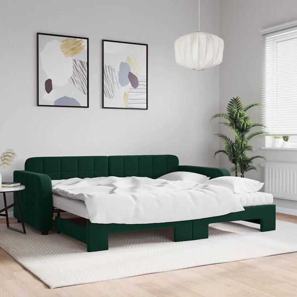 vidaXL Divano Letto Estraibile Materassi Verde Scuro 90x200 Velluto