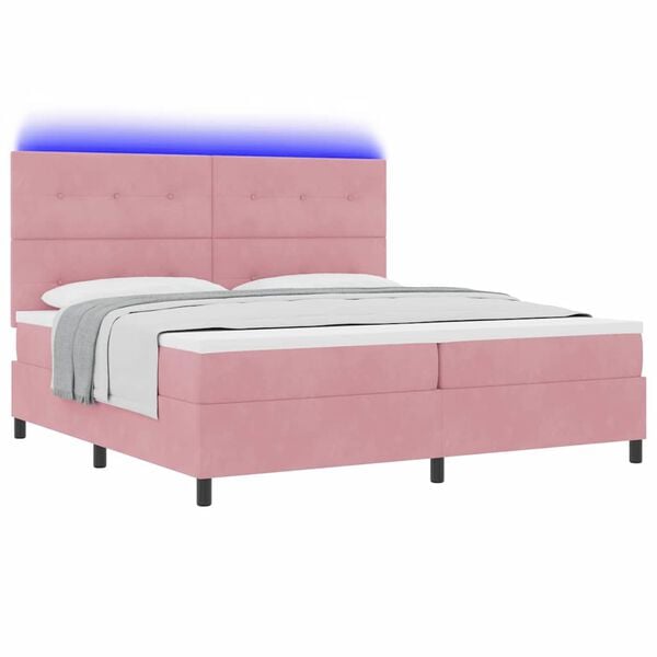 vidaXL Letto a Sorgente LED con materasso Rosa 200 x 200 cm Tessuto