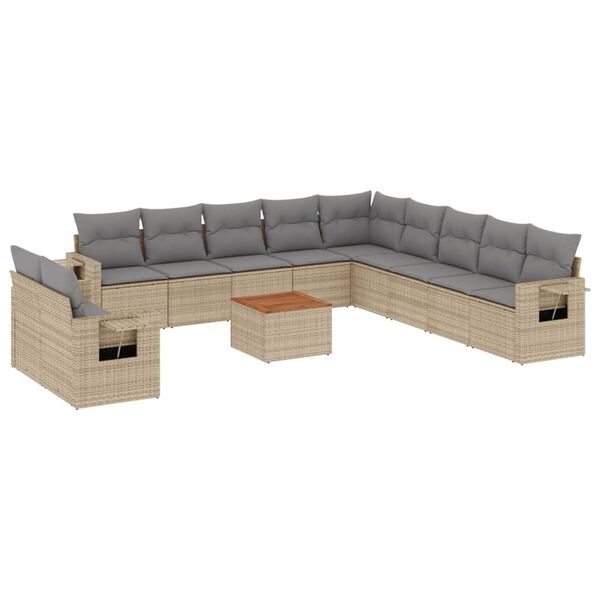 vidaXL Set Divani da Giardino 12 pz con Cuscini Beige in Polyrattan