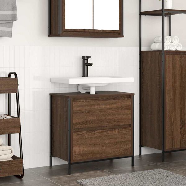 vidaXL Mobile Lavabo da Bagno con Cassetti Rovere Marrone 60x34,5x60cm