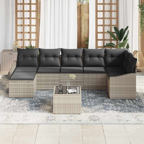 vidaXL Set di divani con cuscino 8 pcs Grigio chiaro polyrattan