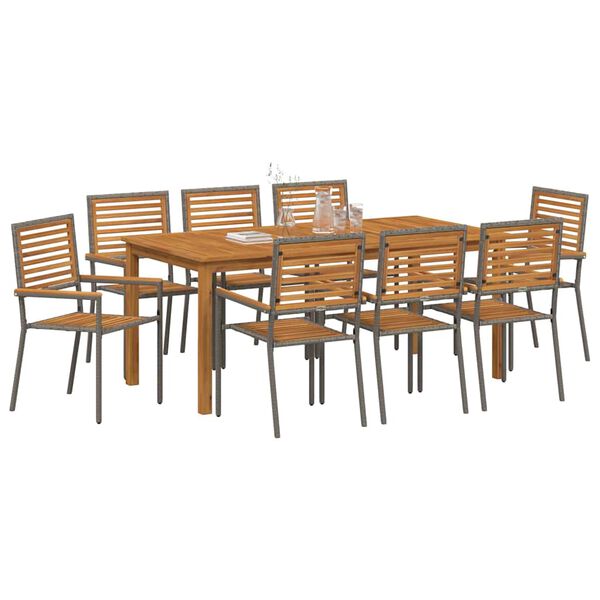 vidaXL Set da Pranzo per Giardino 9 pcs Grigio Poly Rattan
