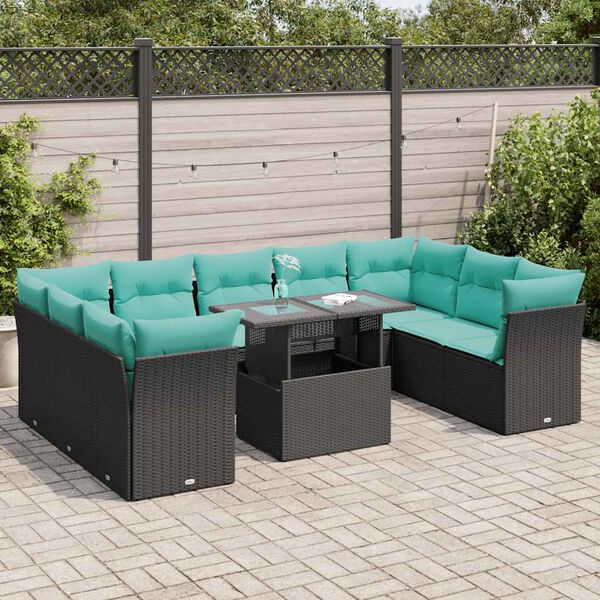 vidaXL Set Divani da Giardino 10 pz con Cuscini Polyrattan Acacia Nero
