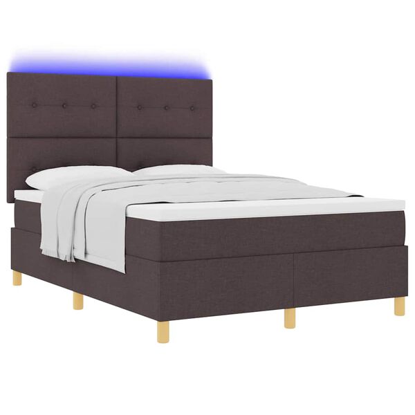 vidaXL Letto a Sorgente LED Marrone Scuro 140 x 190 cm Tessuto