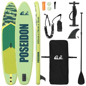 vidaXL Tavola da Paddle Gonfiabile POSEIDON 305 x 76 x 15 cm Verde per