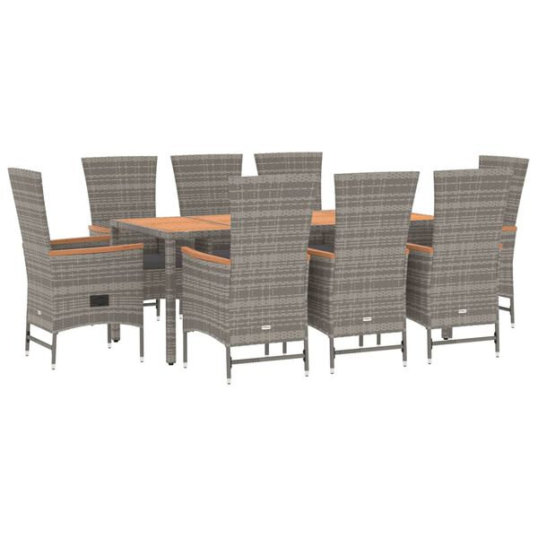 vidaXL Set da Pranzo da Giardino 9 pz con Cuscini in Polyrattan Grigio