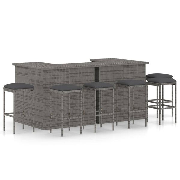 vidaXL Set Bar da Giardino 8 pz con Cuscini in Polyrattan Grigio