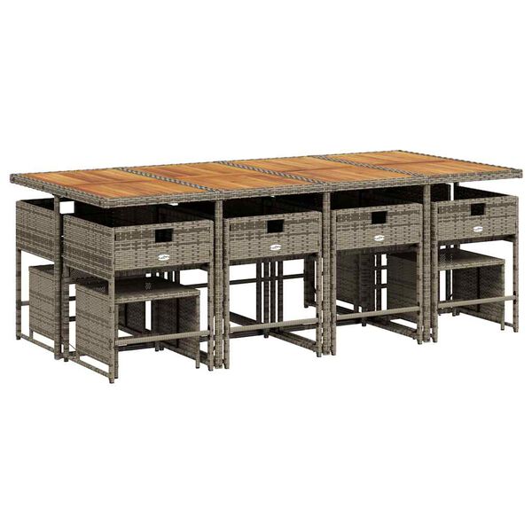 vidaXL Set da Pranzo da Giardino 13pz con Cuscini Grigio in Polyrattan