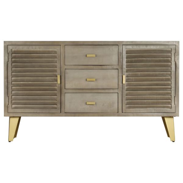 vidaXL Cassettiera Legno Massello di Mango Grigio e Ottone 140x40x80cm