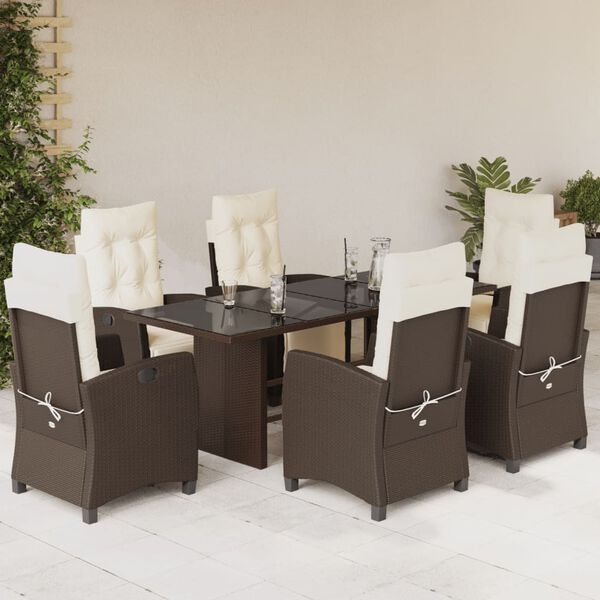 vidaXL Set da Pranzo da Giardino 7pz con Cuscini in Polyrattan Marrone