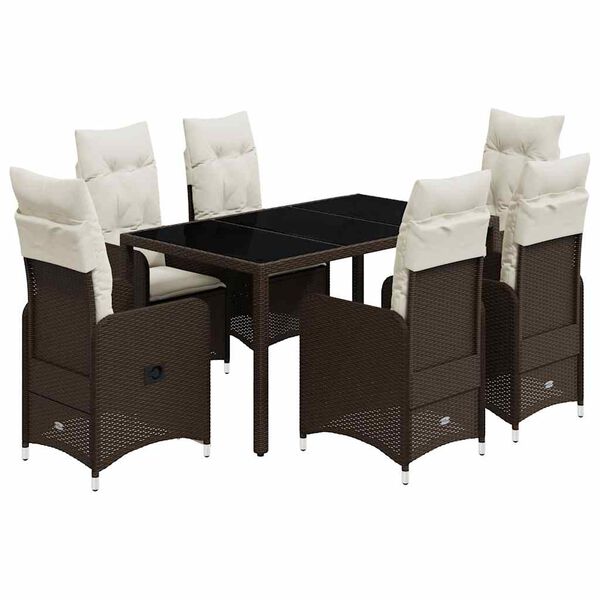 vidaXL Set Bistr&ograve; da Giardino 7 pz con Cuscini in Polyrattan Marrone