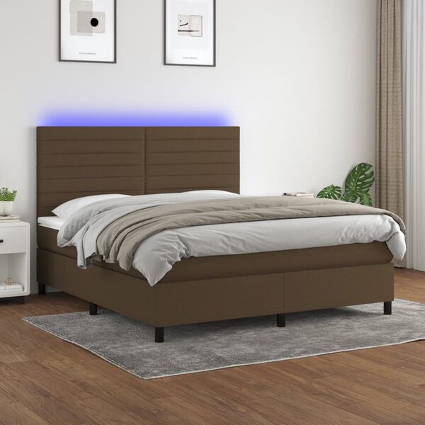 vidaXL Letto a Molle Materasso e LED MarroneScuro 180x200cm in Tessuto