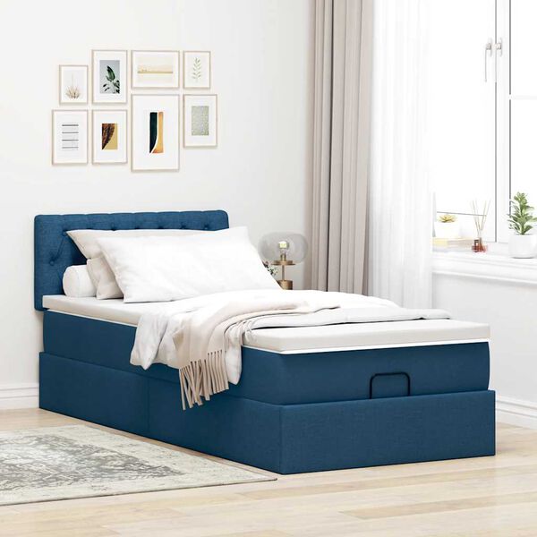 vidaXL Pouf Letto con Materasso Blu 100x200 cm in Tessuto