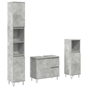vidaXL Set Mobili da Bagno 3 pz Grigio Cemento in Legno Multistrato