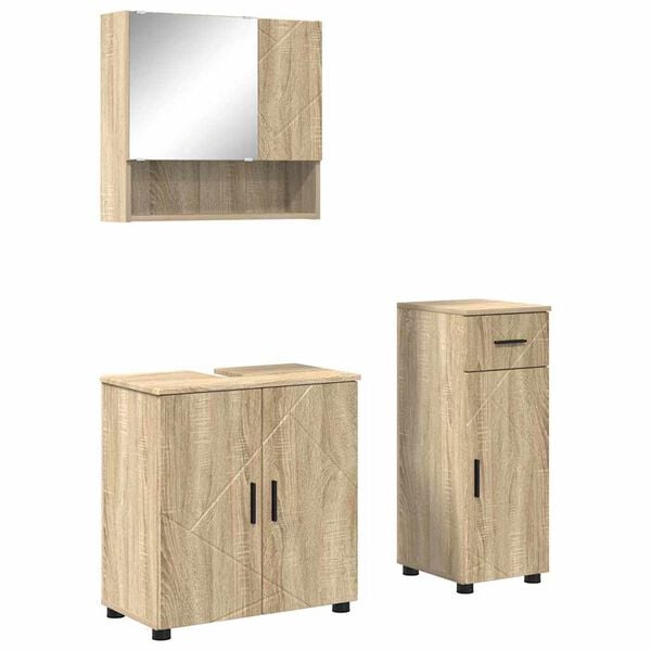 vidaXL Set di mobili per il bagno con cassetto 3 pcs Rovere Sonoma