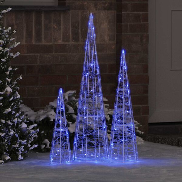 vidaXL Albero di Natale con 90 LED 3 pcs Blu 20 x 20 x 80 cm Acrilico