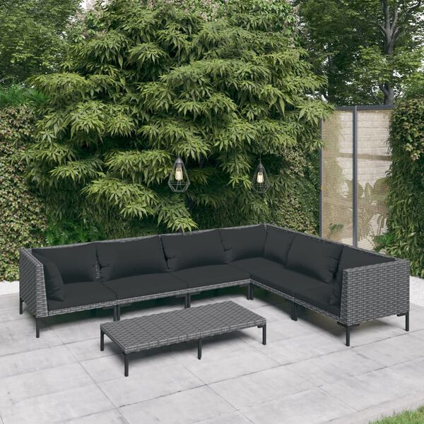 vidaXL Set Divani da Giardino 7 pz con Cuscini Polyrattan Grigio Scuro