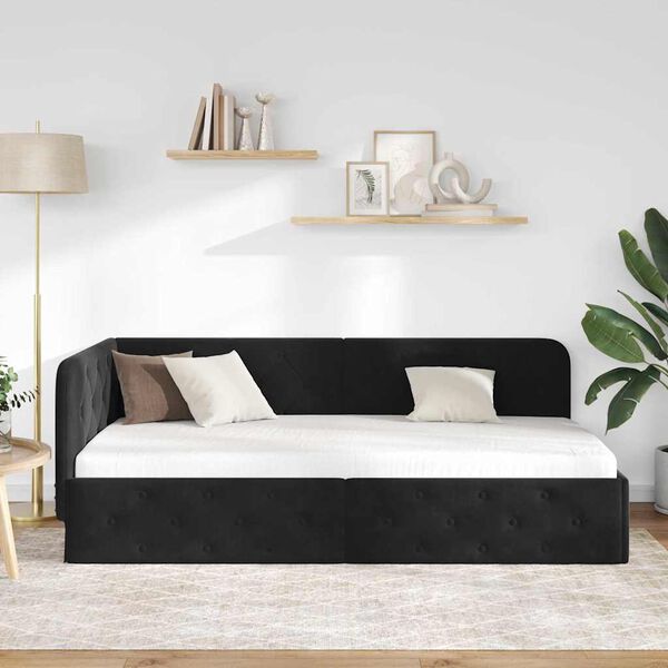 vidaXL Cornice del letto ad angolo Nero 100 x 200 cm Velluto
