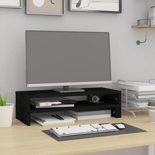 vidaXL Supporto per Monitor Nero (52-101)x22x14 cm Legno Massello Pino