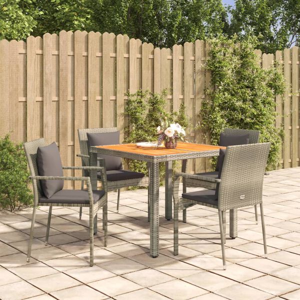 vidaXL Set da Pranzo da Giardino 5 pz con Cuscini in Polyrattan Grigio