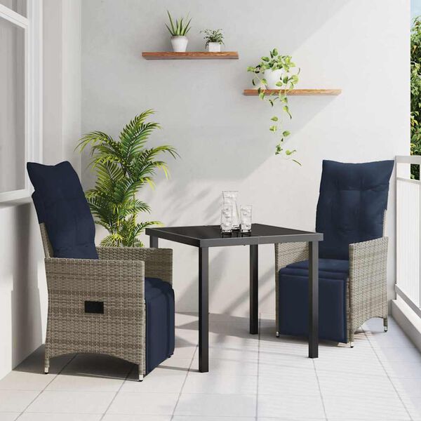 vidaXL Set da Pranzo per Giardino 3 pcs Grigio polyrattan