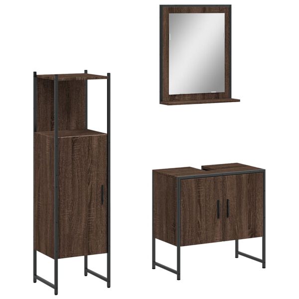 vidaXL Set Mobili da Bagno 3 pz Rovere Marrone in Legno Multistrato