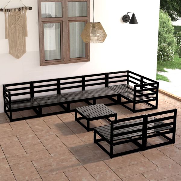 vidaXL Set Divani da Giardino 9 pz Nero in Legno Massello di Pino
