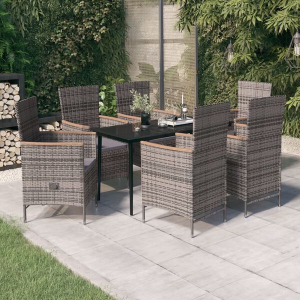 vidaXL Set da Pranzo da Giardino 7 pz con Cuscini Grigio