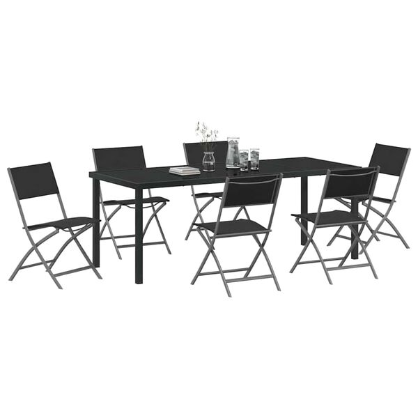 vidaXL Set da Pranzo per Giardino 7 pcs Nero