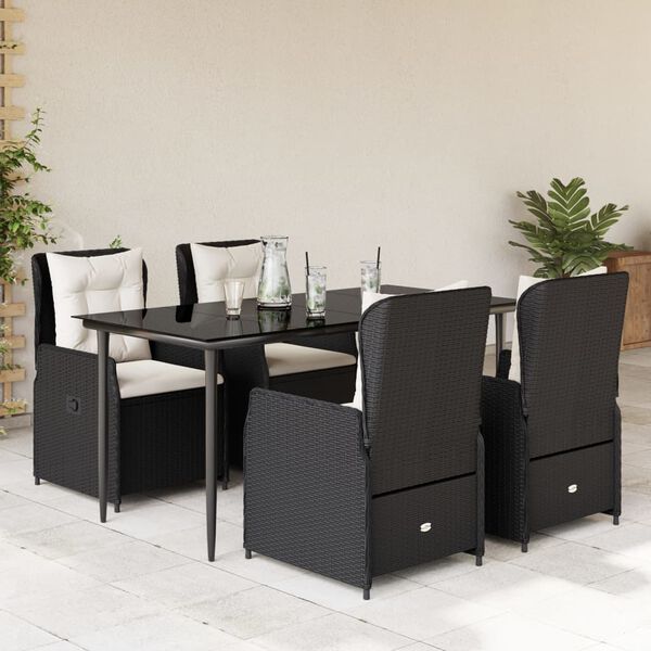 vidaXL Set da Pranzo da Giardino 5 pz Nero con Cuscini in Polyrattan