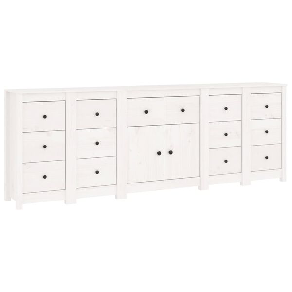 vidaXL Credenza Bianca 230x35x80 cm in Legno Massello di Pino
