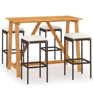 vidaXL Set Bar da Giardino 5 pz con Cuscini Marrone