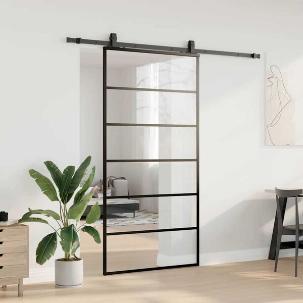 vidaXL Porta Scorrevole con Ferramenta Nera 102x205 cm in Vetro ESG
