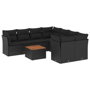vidaXL Set Divani da Giardino 9 pz con Cuscini Nero in Polyrattan