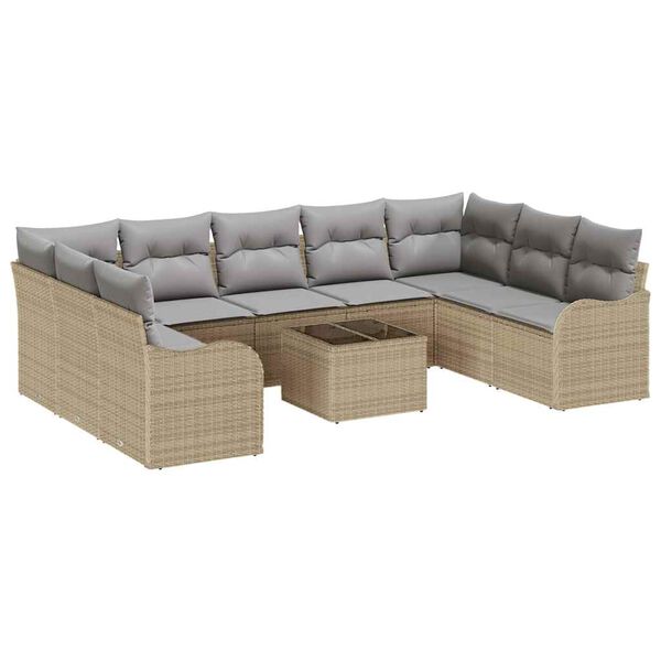 vidaXL Set Divano da Giardino 10 pcs Beige polyrattan