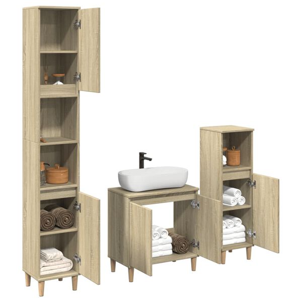 vidaXL Set Mobili da Bagno 3 pz Rovere Sonoma in Legno Multistrato