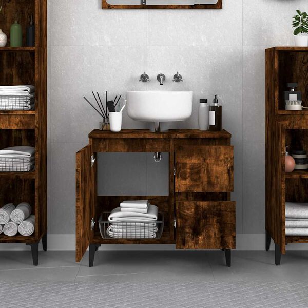 vidaXL Armadietto Bagno Rovere Fumo 65x33x60 cm in Legno Multistrato