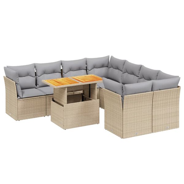 vidaXL Set Divano da Giardino 9 pz con Cuscini Beige in Polyrattan